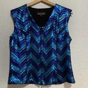 Vintage Hobby Horse Limited Edition‎ M Blue Chevron Sequin Zip Vest Top grunge
